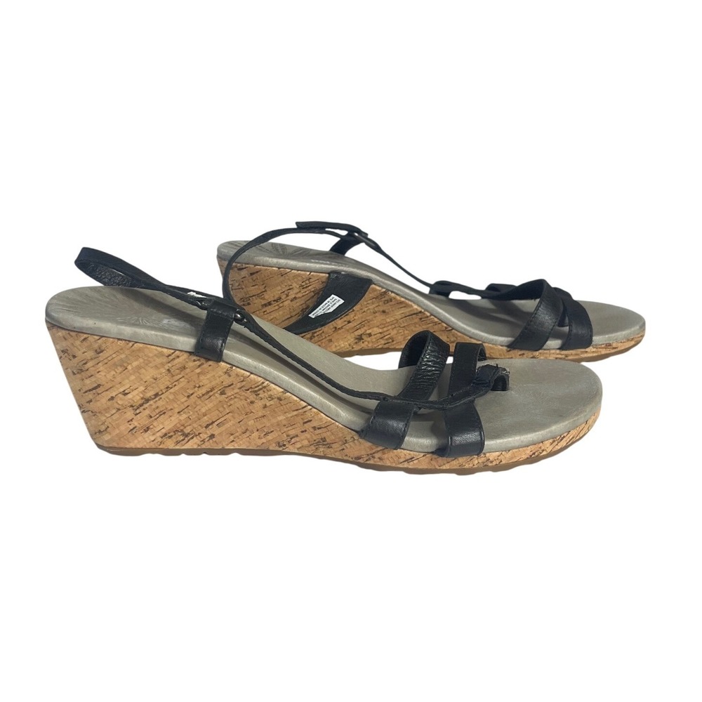 Patagonia Solimar Wedge Slide Sandals Leather Strappy Cork Heel 7W Black